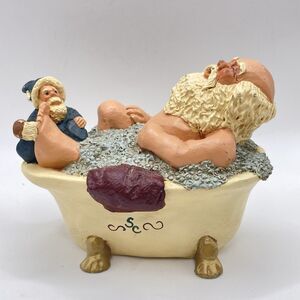 Vintage Santa in Bathtub with Elf Figurine Tub Funny